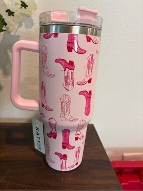 Katydid Pink Cowboy Boot Pattern Stainless 40 oz Travel Mug